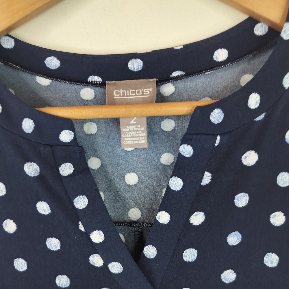 Chico's Shift Dress Womens 2 / Large Polka Dot Jersey Knit Sleeveless Navy Blue - Picture 4 of 8